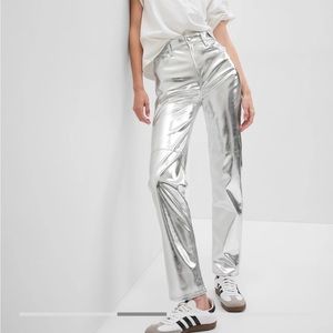 NWT High Rise Faux-Leather Cheeky Straight Jeans Size 25